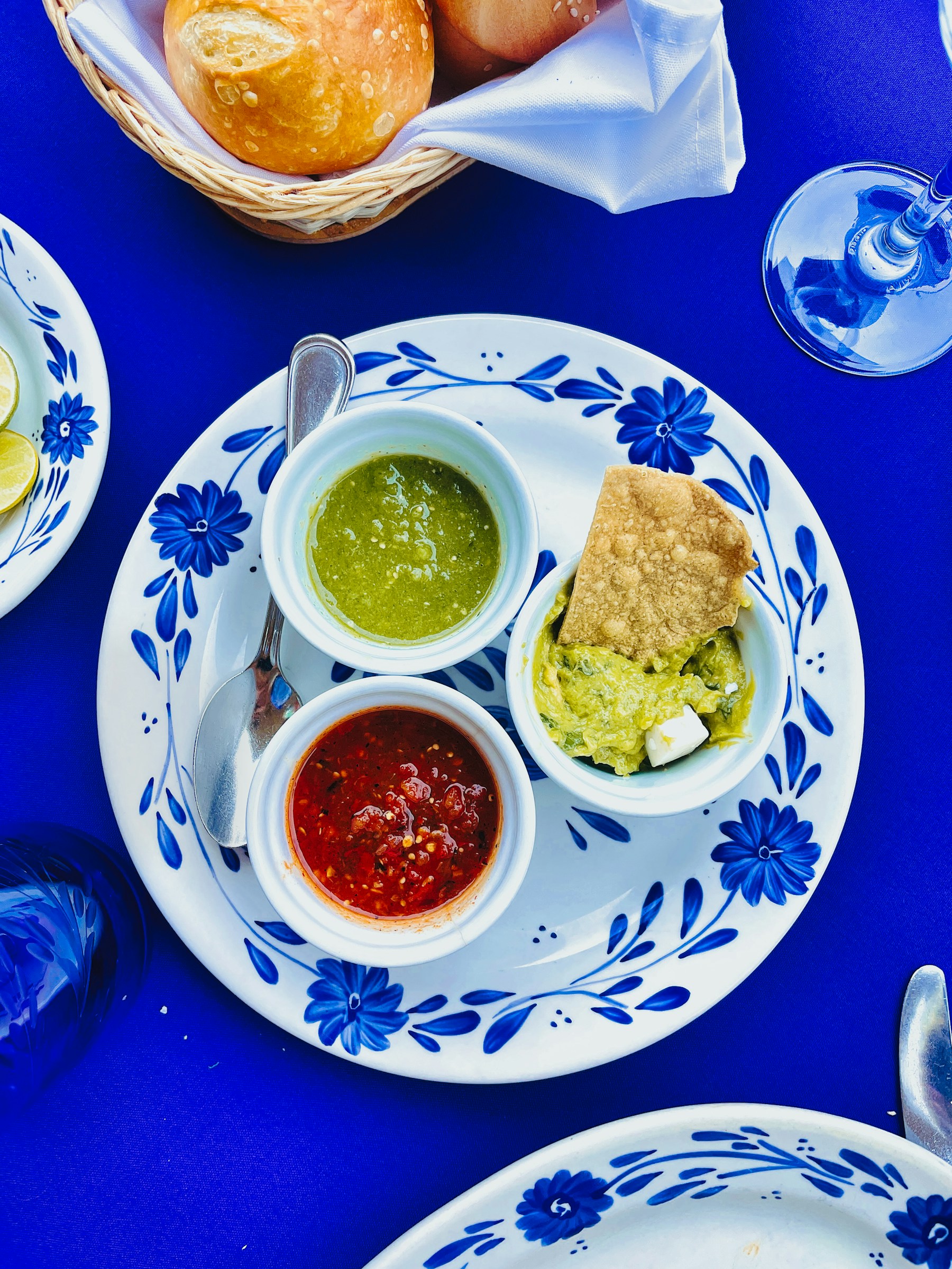 Mexican salsas, guacamole and food spread for catering events